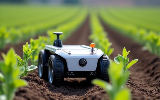 A ground robot with a nozzle precisely spraying a single weed.